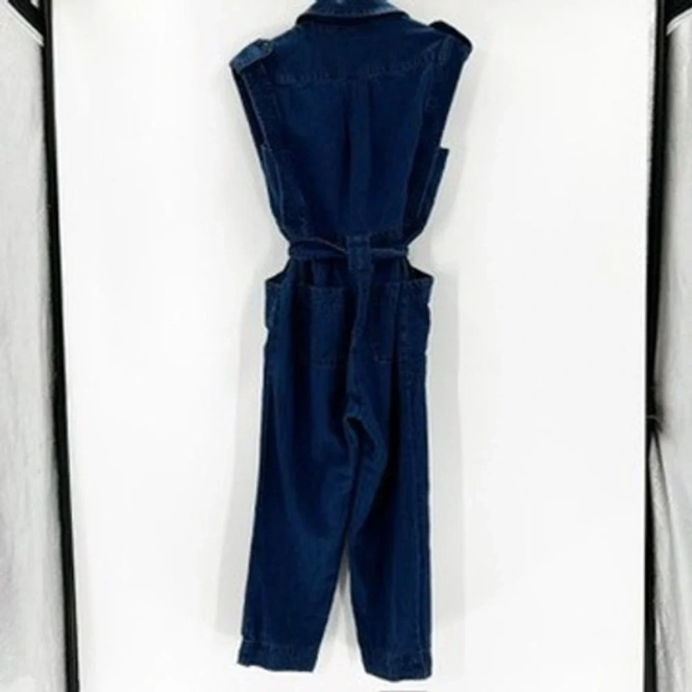 Banana Republic Sleeveless Denim Utility‎ Jumpsuit Tie Waist XS Blue